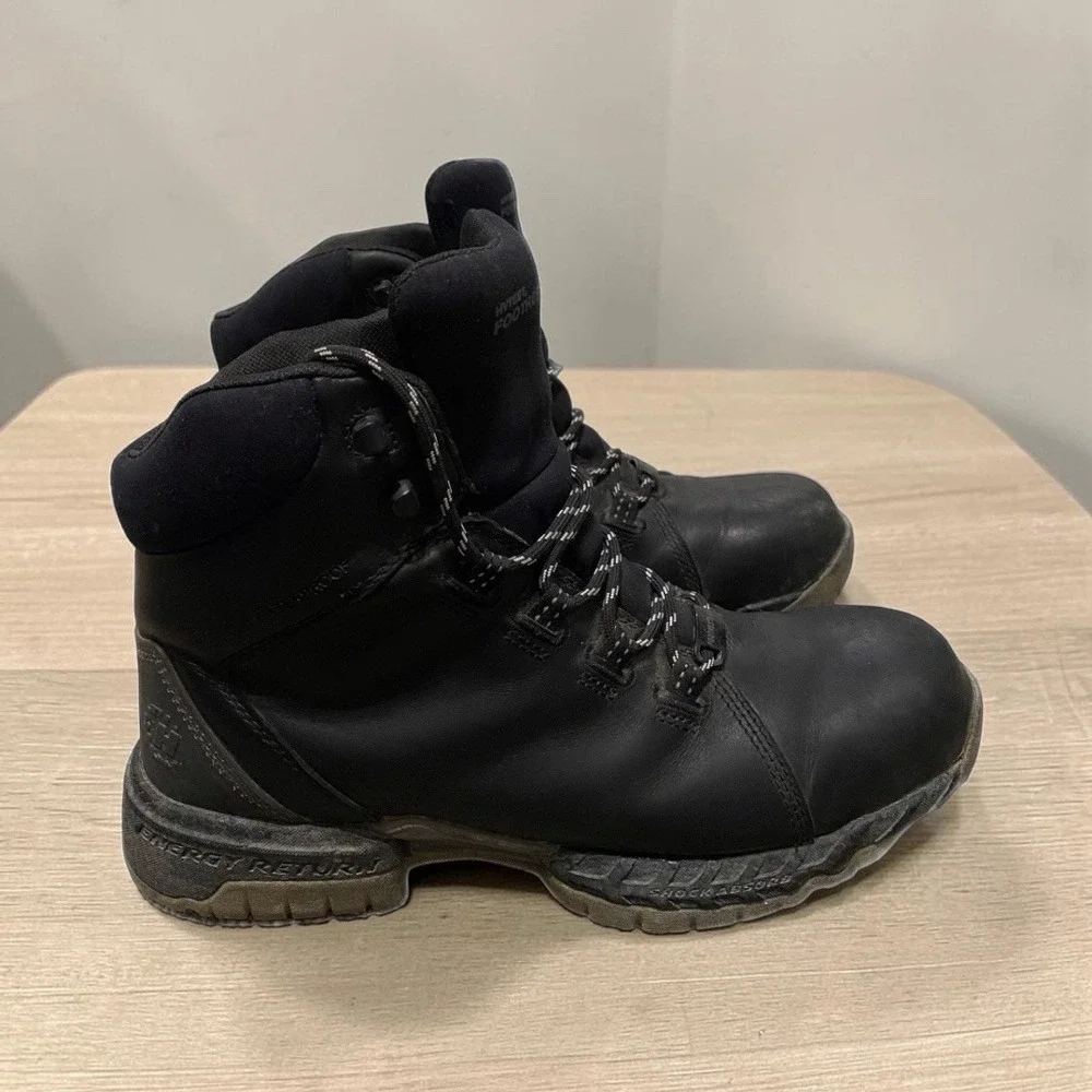 Hytest FootRests Work Boots Men 10.5D Black Leather Energy Return Steel Toe